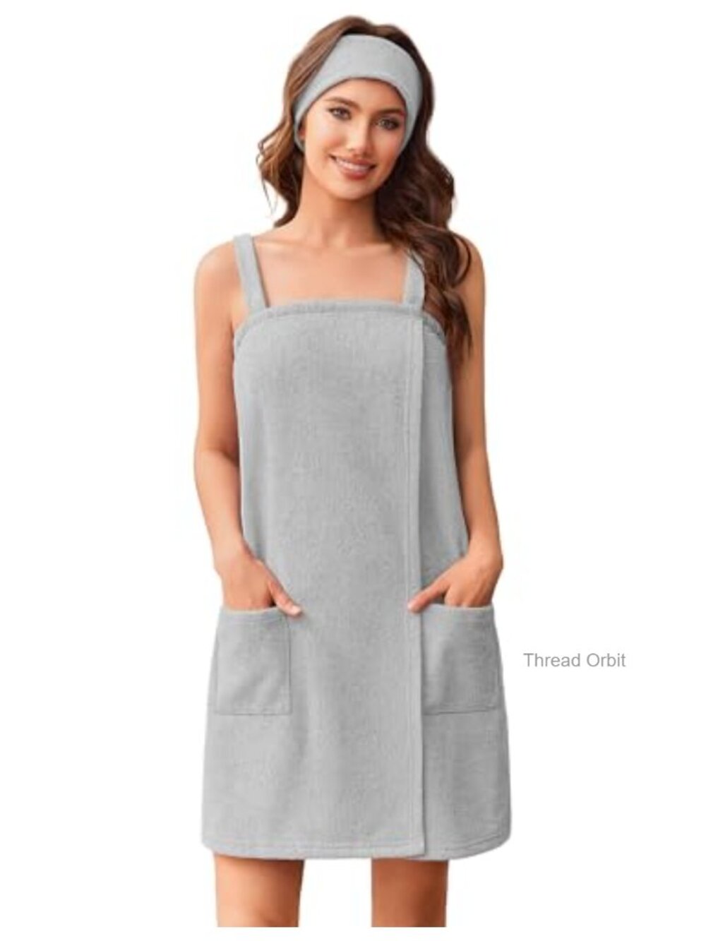 Terry towel robe women short spa bath wrap with pockets and Velcro closure
